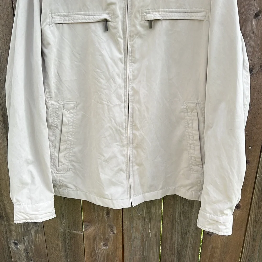 London Fog Beige Litchfield Zip Up Jacket Large Faux Suede Neutral Coat